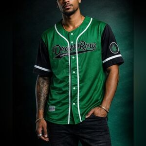 Death Row Records Green Black Baseball Jersey #91 Men's L Hip Hop Rap 2XL